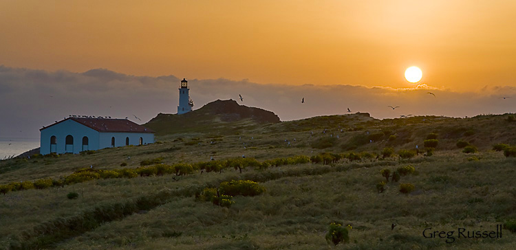 Water building and lighthouse on Anacapa Island, Channel Islands National Park, California