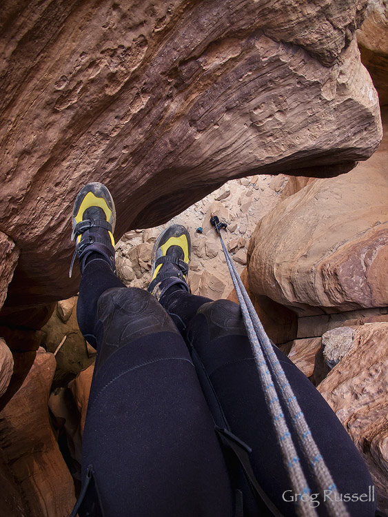 Pine Creek Rappel A canyoneer rappels into Pine Creek, Zion National Park, Utah