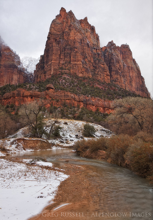 photo of snow on Jacob, one of the Patriarchs in Zion National Park, Utah