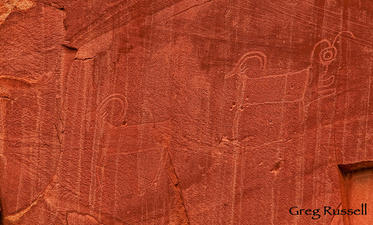 badly weather damaged Fremont petroglyphs in Capitol Reef National park