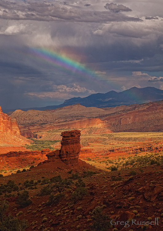 A lovely rainbow over the Henry Mountains as seen from Capitol Reef National Park, Utah