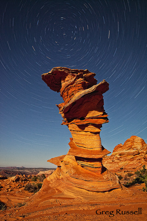 Star trails over a unique rock formation, Coyote Buttes South, Arizona