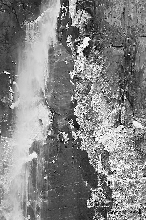 Detailed image of Upper Yosemite Falls in winter, Yosemite National Park, California