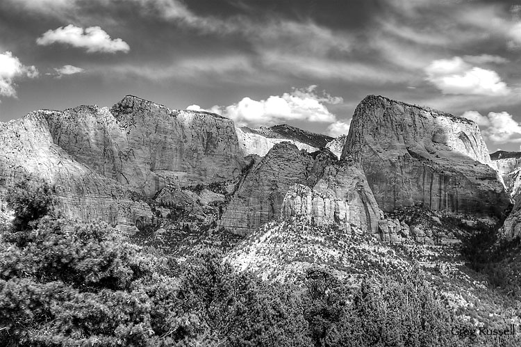 zion, zion national park, national park, utah, kolob canyon, hdr, high dynamic range, black and white photo