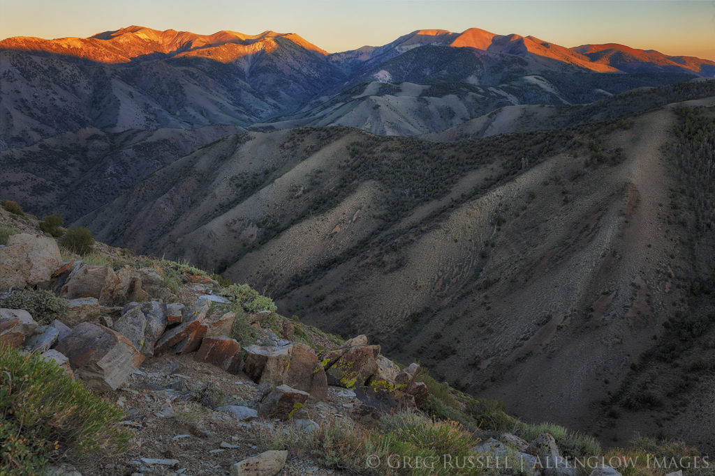 A sunset over the high peaks of the Toiyabe Mountains in central Nevada.