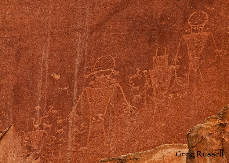 badly weather damaged Fremont petroglyphs in Capitol Reef National park