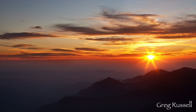 sunset scene from moro rock in Sequoia national park california