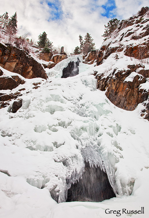 winter at garden creek falls near casper, wyoming