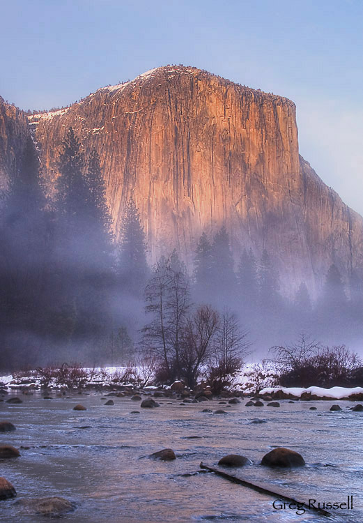 yosemite icon; Yosemite National Park; Yosemite Photo; yosemite scene; winter photo; winter scene; granite; el cap; el capitan; fog; dramatic sunset; merced river; yosemite valley; john muir 