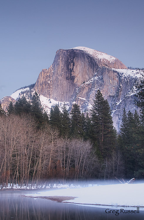 yosemite icon; Yosemite National Park; Yosemite Photo; yosemite scene; winter photo; winter scene; granite; half dome; fog; dramatic sunset; merced river; yosemite valley; john muir 