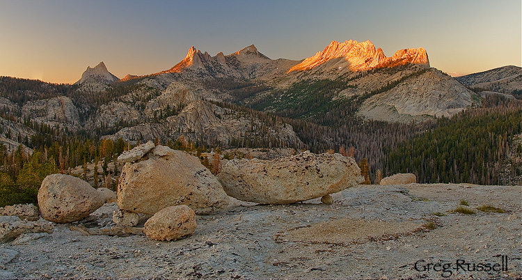 The Cathedral Range at sunset in the Yosemite backcountry