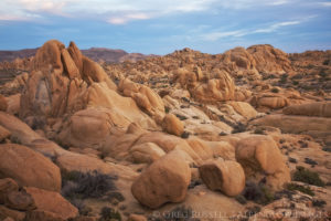 photograph of sunset at jumbo rocks in joshua tree national park