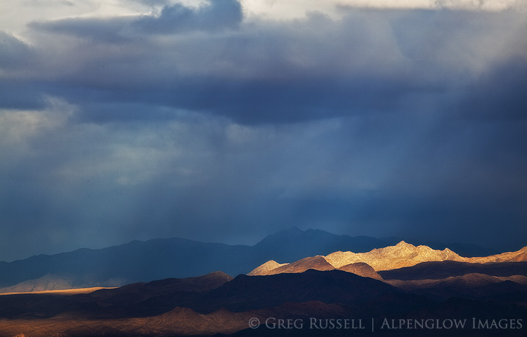 photograph of storm and sunset over the virgin mountains near valley of fire state park, nevada