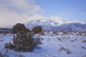 A snowy winter morning and early morning light over the Chuska Mountains in northwestern New Mexico