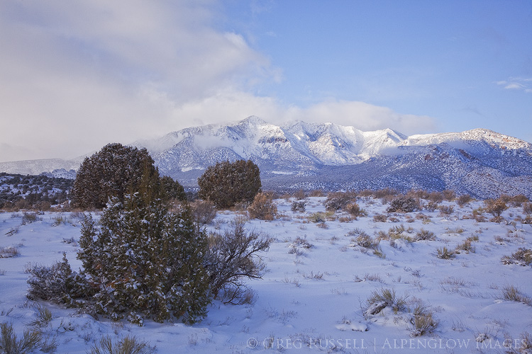 A snowy winter morning and early morning light over the Chuska Mountains in northwestern New Mexico