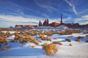 The totem poles reflect late day light in monument valley tribal park, Utah