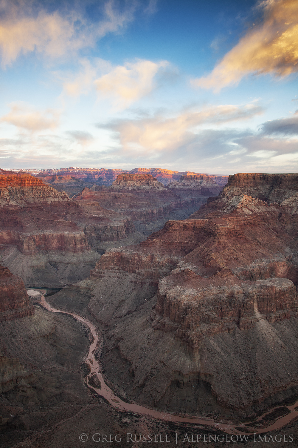 view of the little Colorado River near its confluence with the Colorado River at dawn